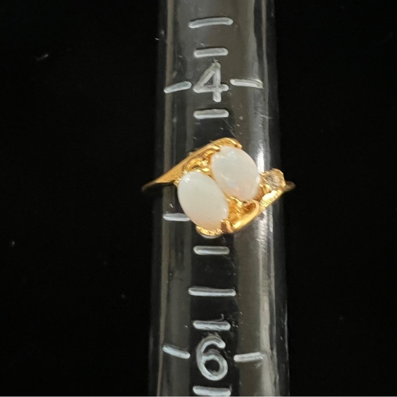 18k Gold Plated Double Opal Ring Great Gift small Stones Size 4.75 - Picture 3 of 11